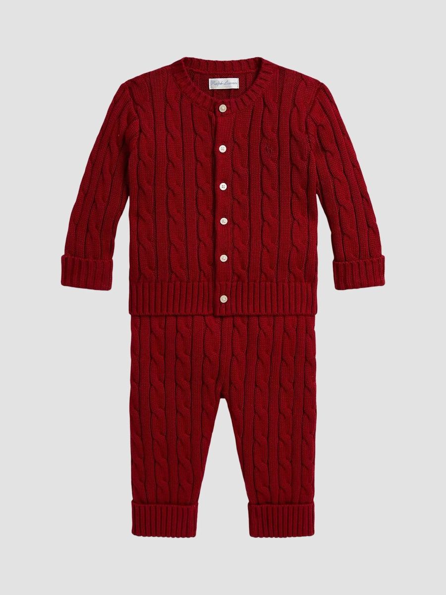 Polo Ralph Lauren Boy's Baby Boy's Cable-Knit Cotton Cardigan & Pants Set - Eaton Red - Size Newborn