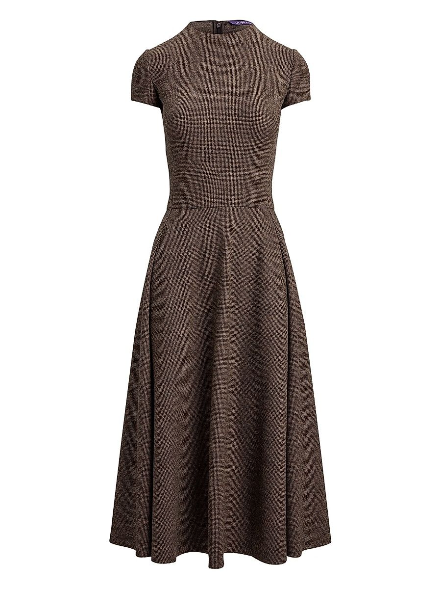 Women's Margaret Tick-Weave Wool Midi-Dress - Dark Brown Camel - Size 8