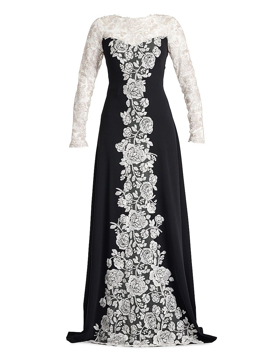Women's Kalico Embroidered Illusion Gown - Ivory Black - Size 16
