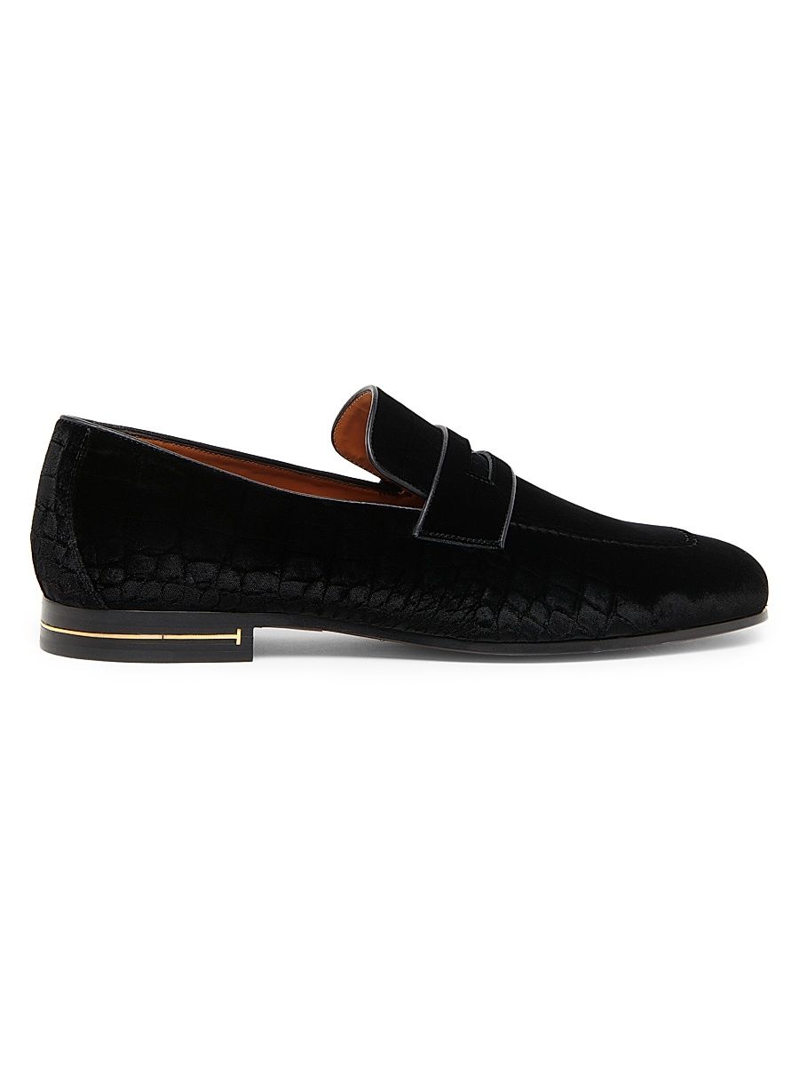 Men's Gigi Croc-Embossed Velvet Loafers - Black - Size 7