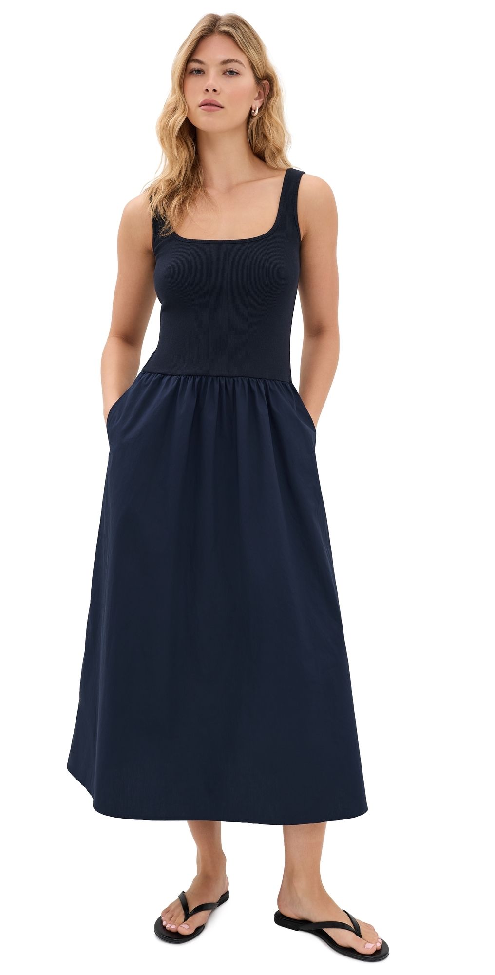 perfectwhitetee Fabiola Cotton Poplin Sleeveless Dress Navy XL