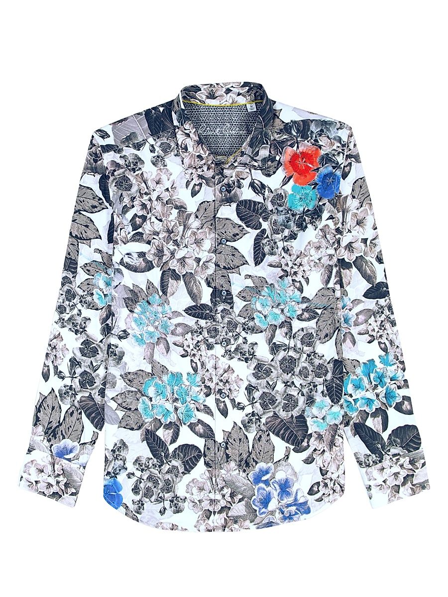 Men's Elmington Floral Cotton Long-Sleeve Shirt - Size XXL