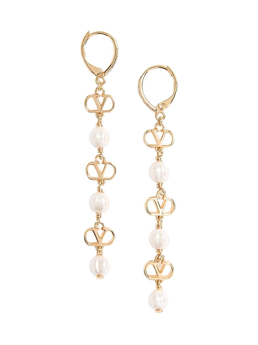 Women's VLogo Signature Earrings in Metal, Glass Beads, and Swarovski Crystals - Gold Multi