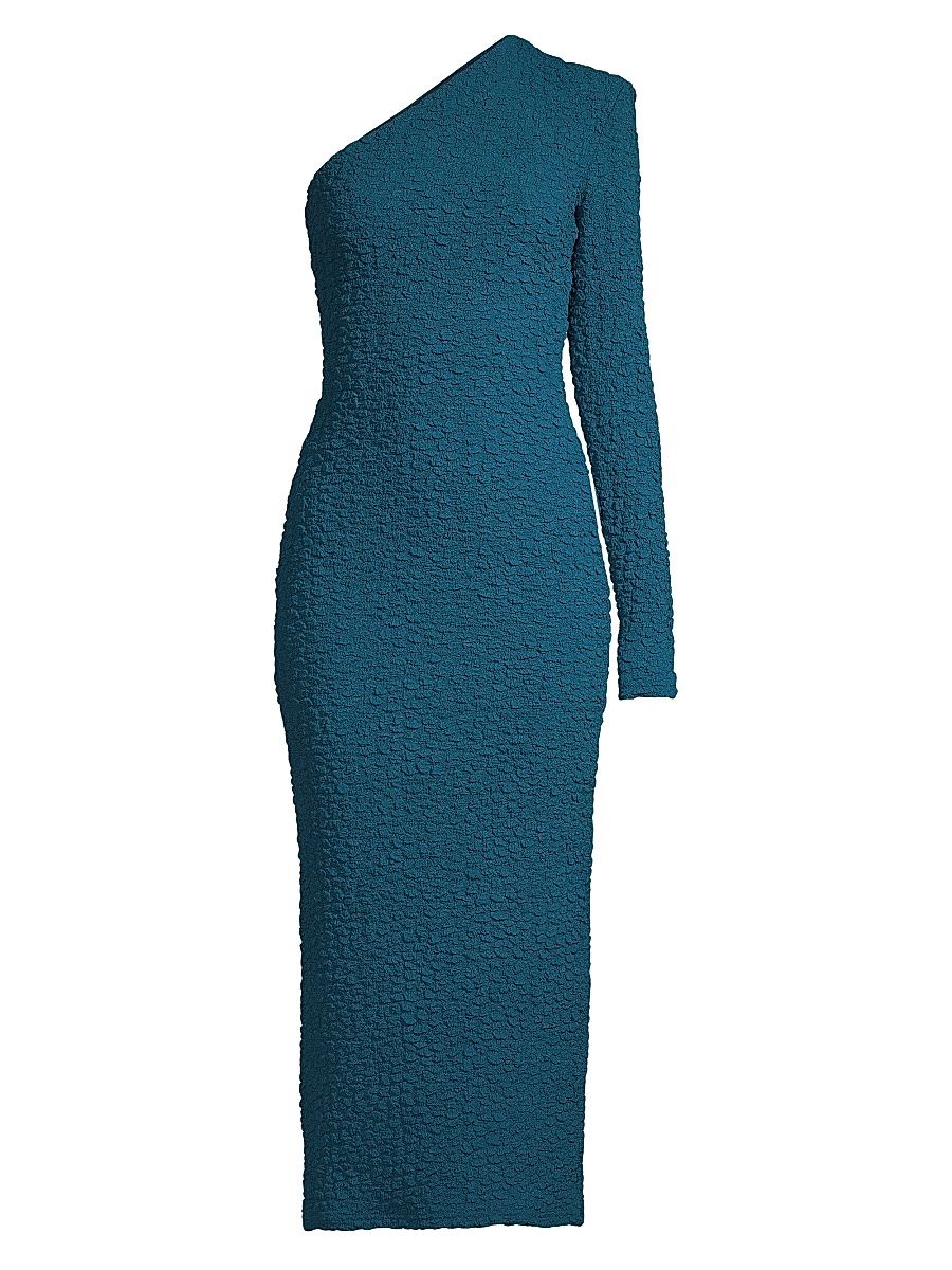 Women's Textured One-Shoulder Midi-Dress - Teal - Size Large