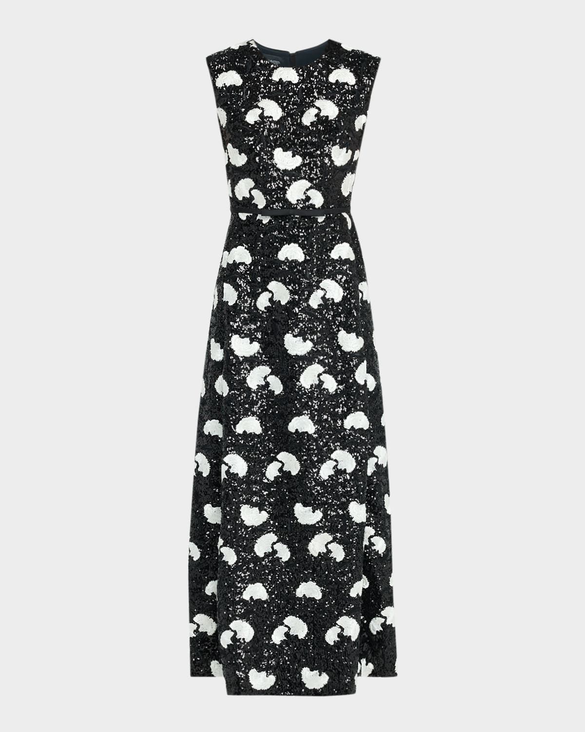 Embroidered Sequin Sleeveless Ankle Dress