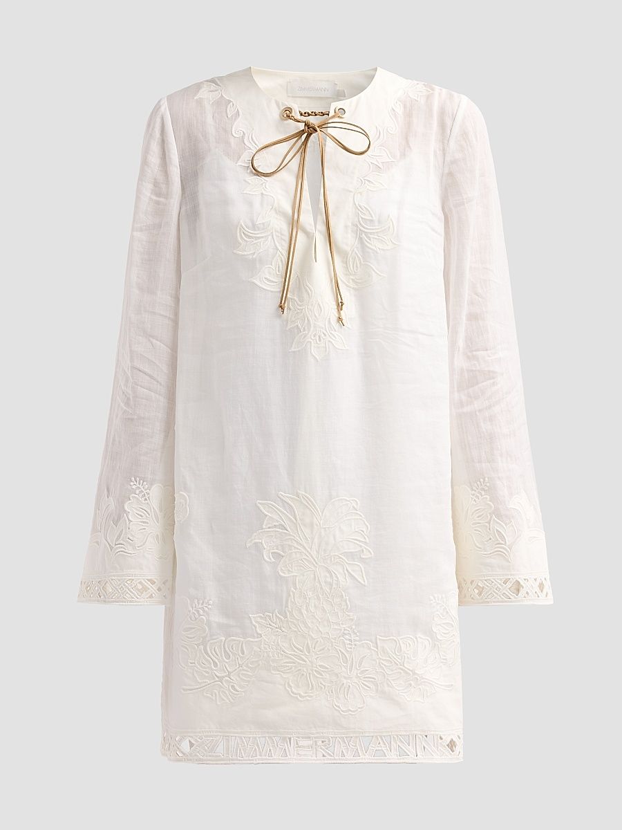 Women's Indra Embroidered Tunic Mini Dress - Ivory - Size 8