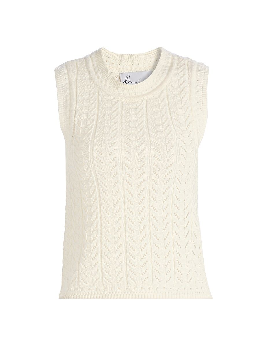 Women's Laura Open-Knit Cotton Tank - Vanilla - Size Large