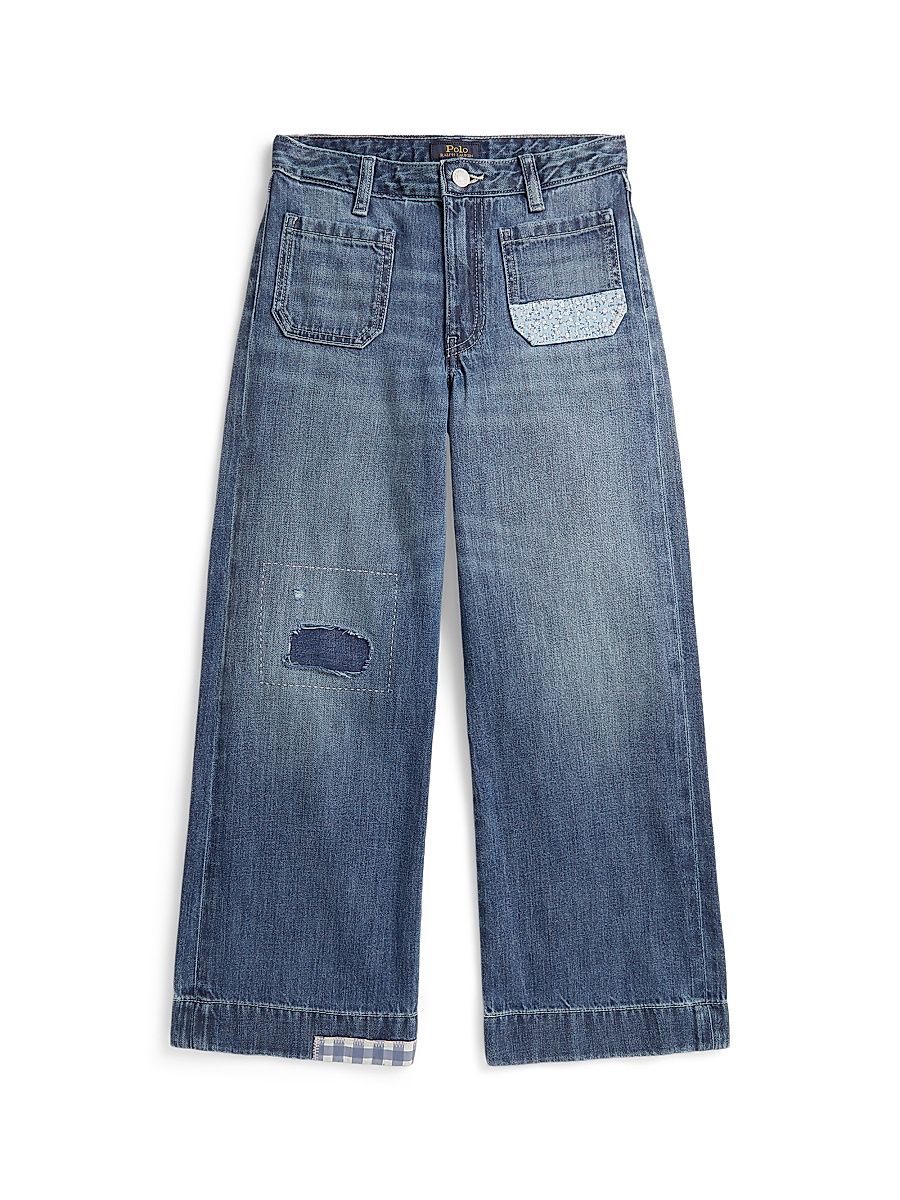 Girl's Distressed Wide-Leg Denim Jeans - Crawley Wash - Size 8