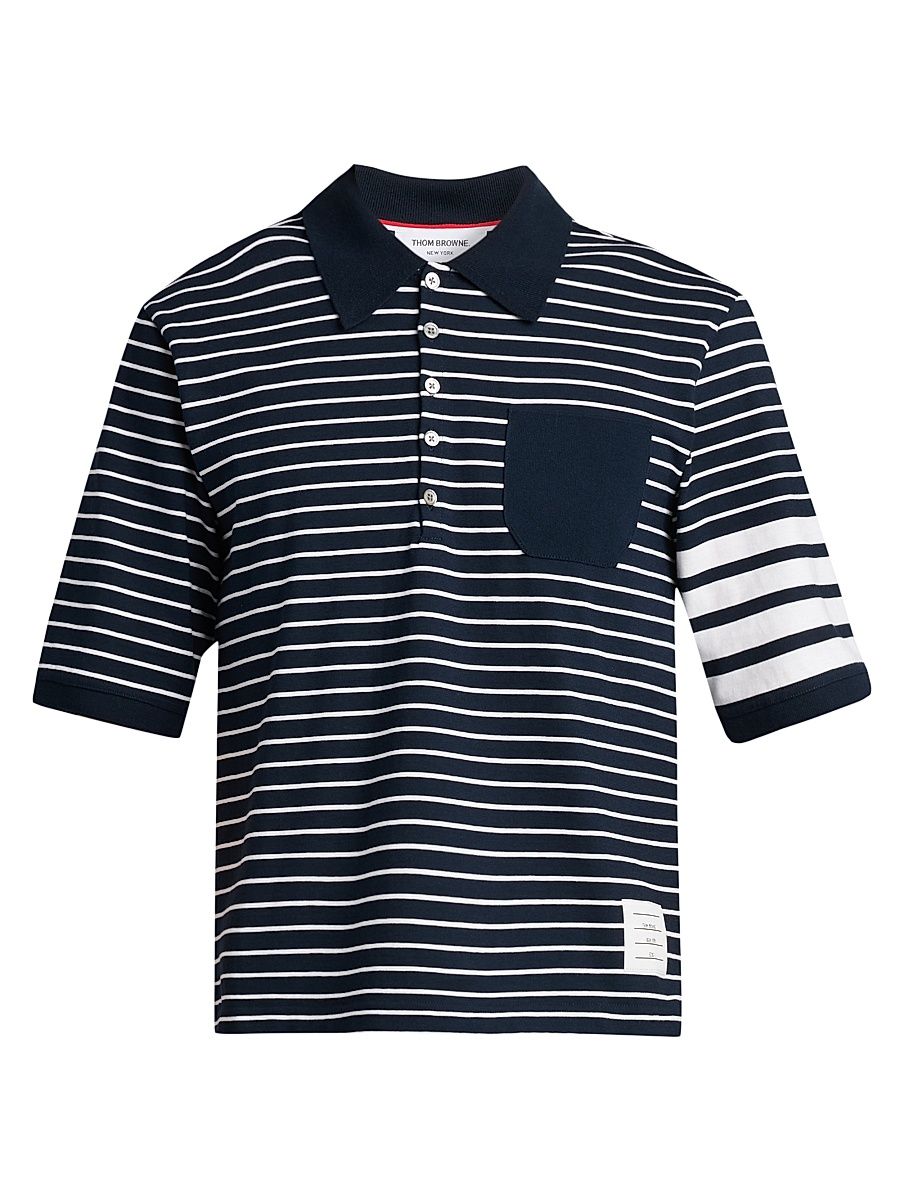 Men's Engineered 4-Bar High-Twist Jersey Polo Shirt - Navy White - Size Small