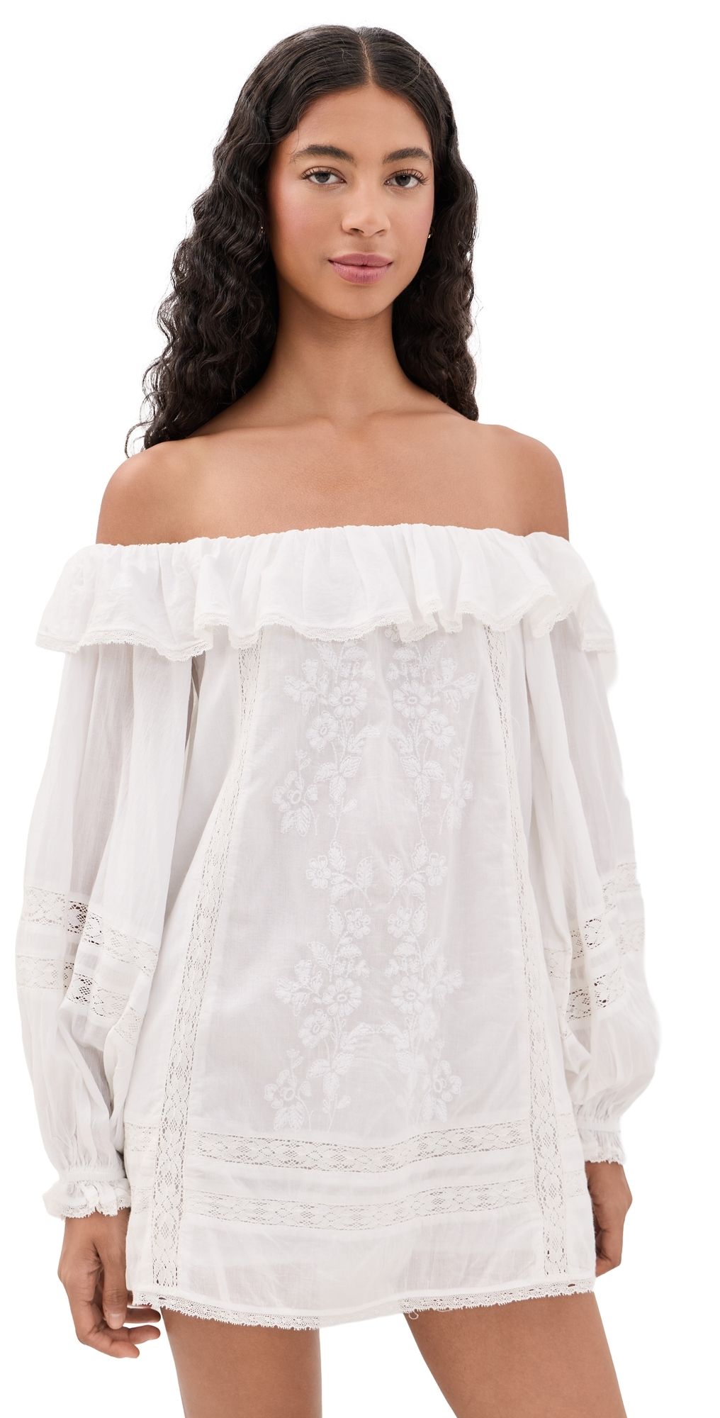Show Me Your Mumu Meadow Mini Dress Cream Voile Trim S