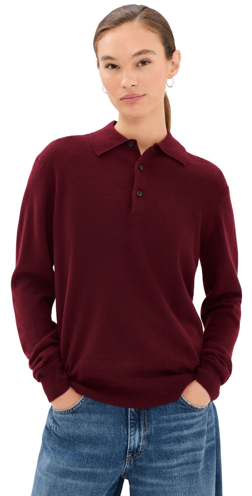 Nili Lotan Jovan Sweater Polo Top Burgundy M