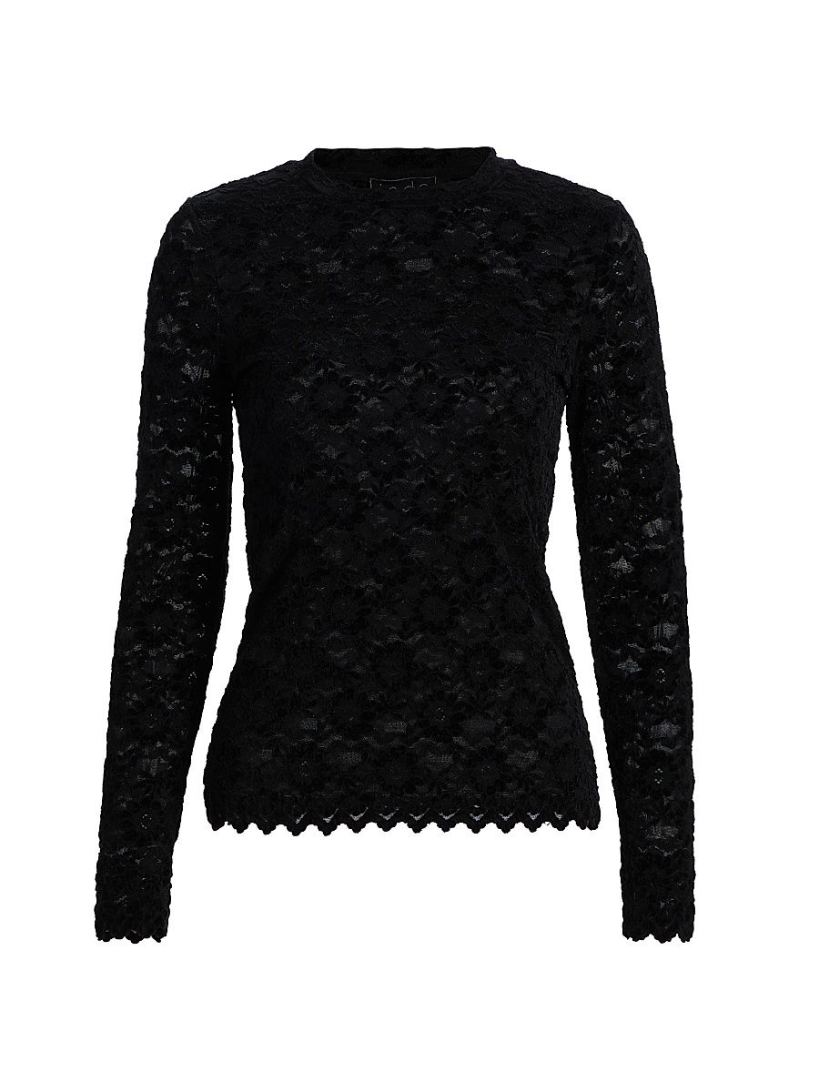 Women's Natalie Stretch Lace Long-Sleeve T-Shirt - Black - Size Medium