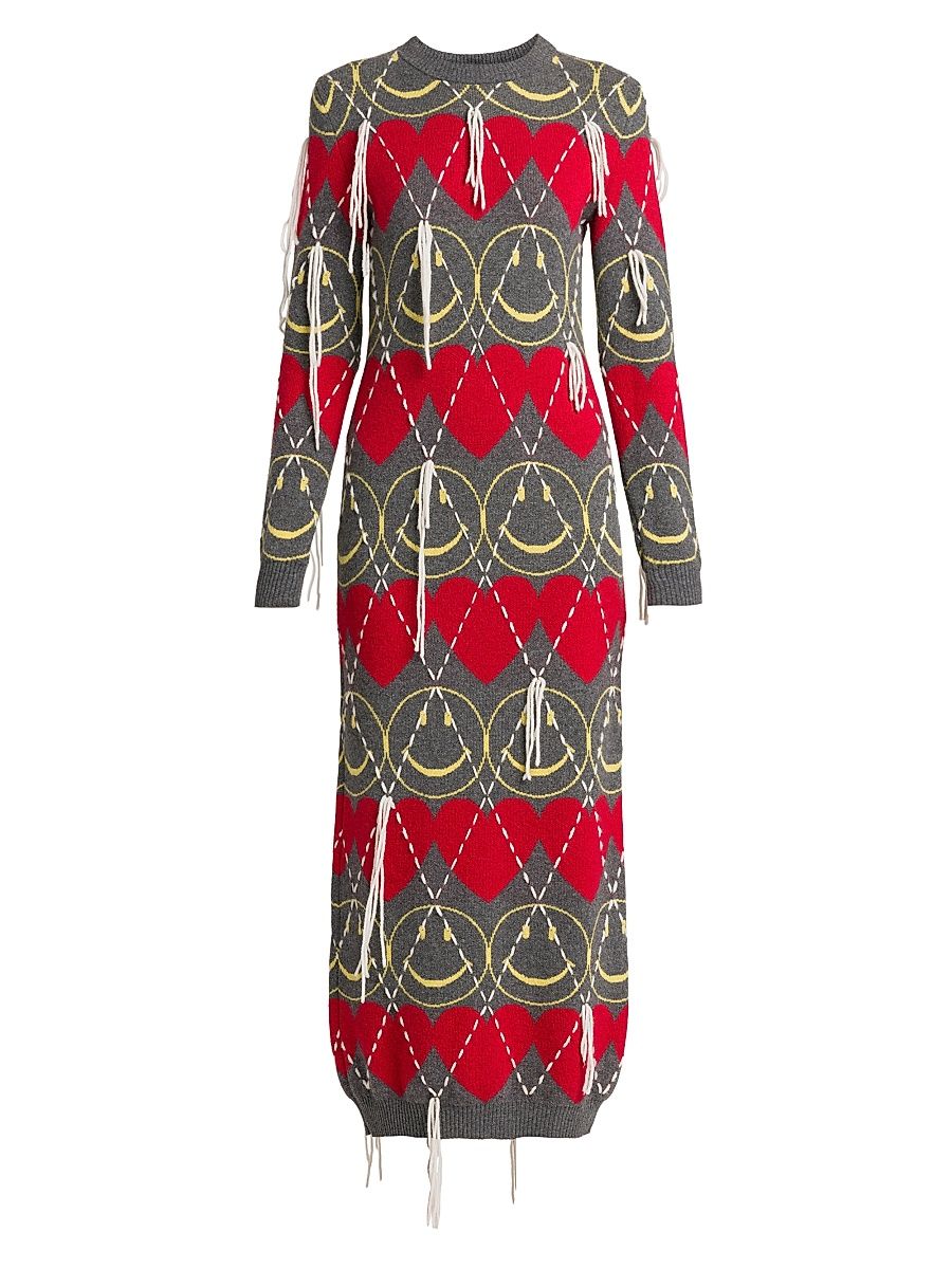 Women's Smile-Heart Argyl Sweaterdress - Multi Grey - Size 2