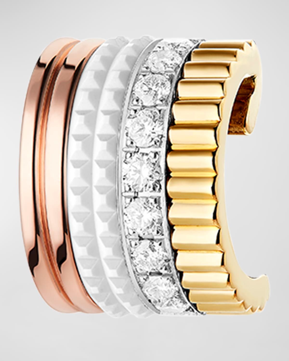 Quatre Small Clip Earring with Diamonds and White Ceramic, Single