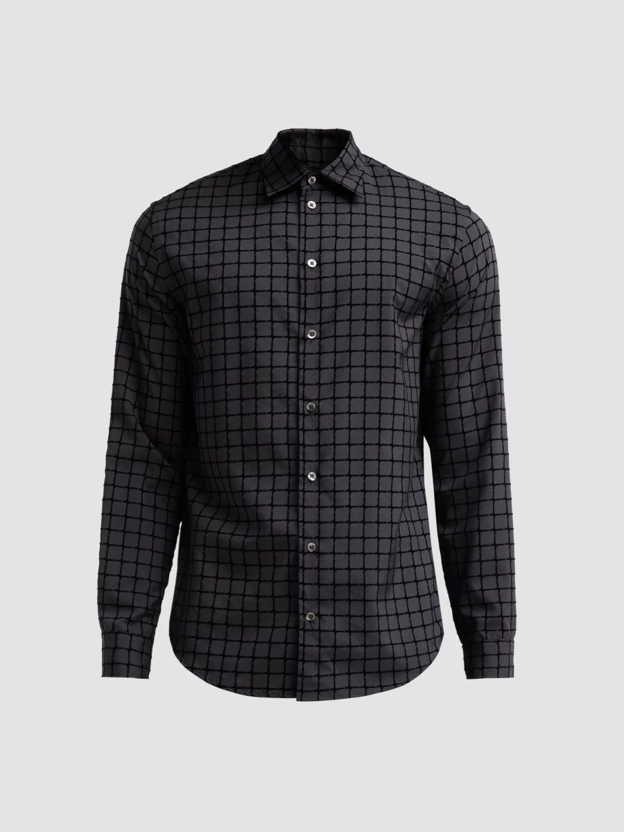 Emporio Armani Men's Flocked Micro Box Sport Shirt - Solid Black - Size XXL