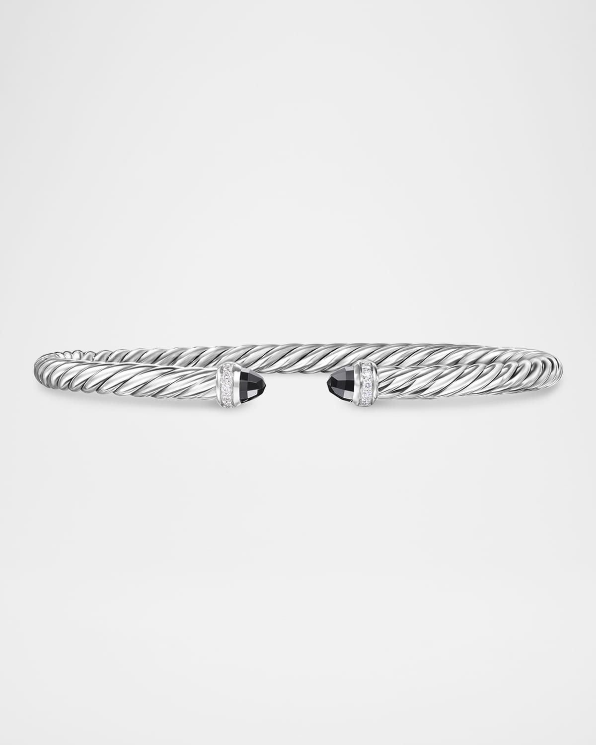 Modern Cable Flex Bracelet with Gemstones and Diamonds in Silver, 4mm