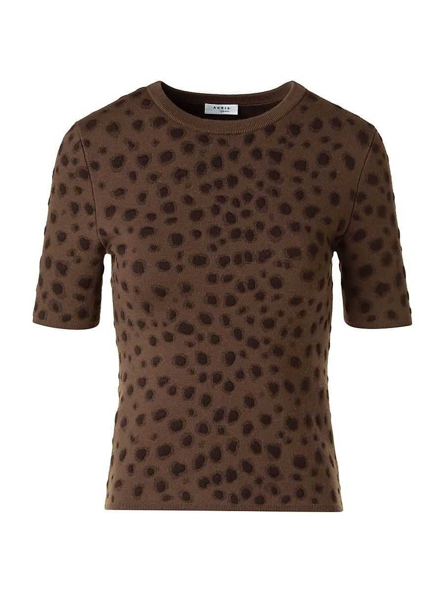 Women's Cheetah Jacquard Virgin Wool-Blend Top - Hazel Bark - Size 14