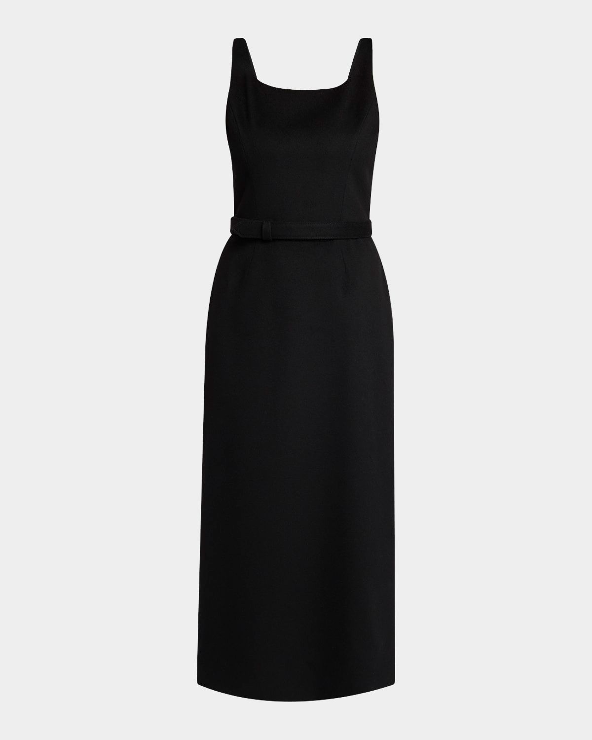 Vadira Sleeveless Belted Wool Midi Dress