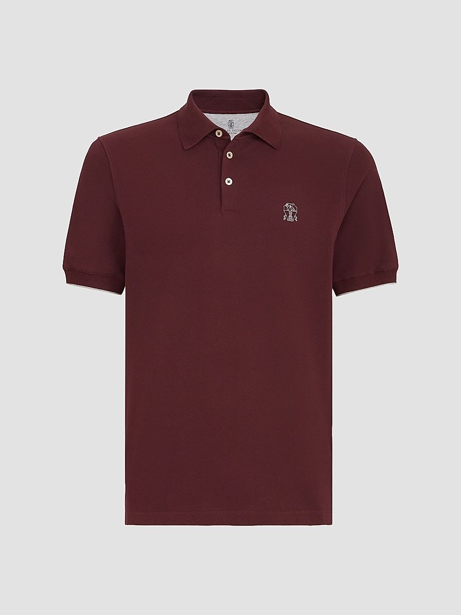 Men's Cotton Piqué Polo Shirt with Logo - Burgundy - Size Medium