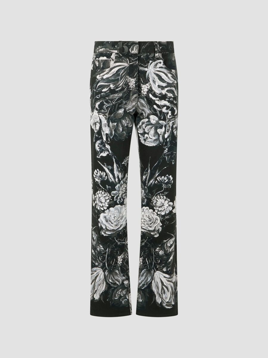 Roberto Cavalli Women's Floral Low-Rise Straight-Leg Jeans - Black Grey - Size 14