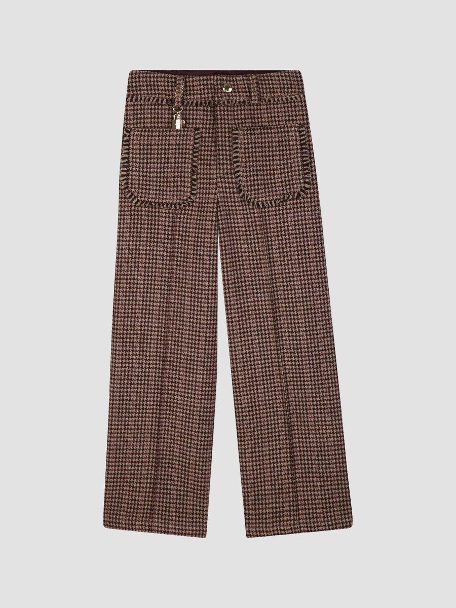 Girl's Little Girl's Houndstooth Wool Trousers - Stone Chocolate Vbrown - Size 4