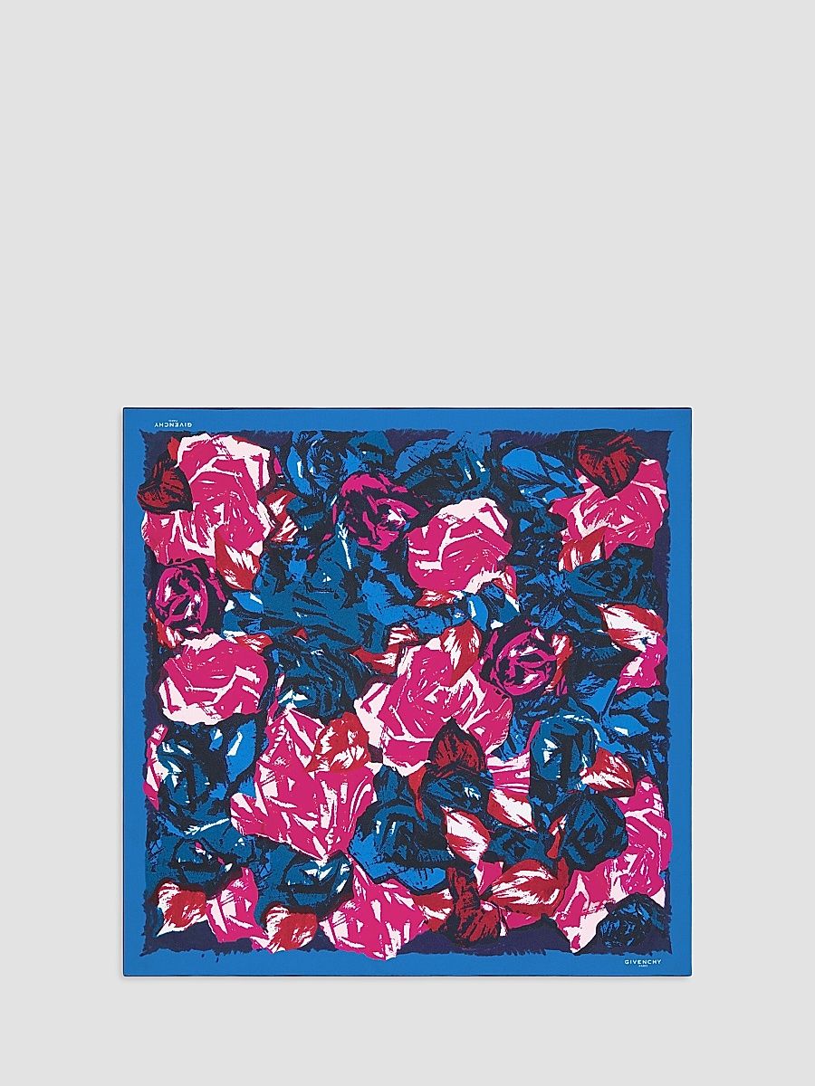 Givenchy Women's Square in Silk Scarf with Floral Print - Blue Pink