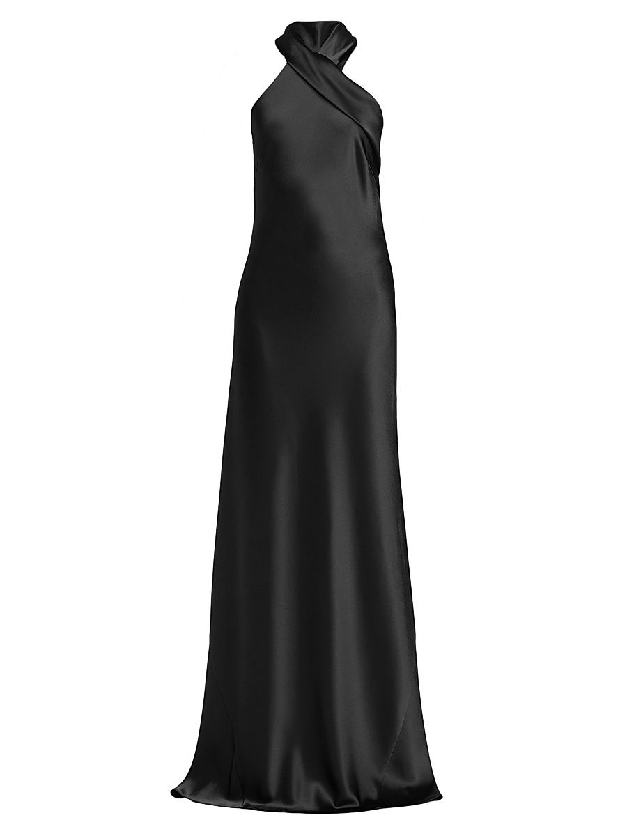 Women's Pandora Satin Cross Halter Gown - Black - Size 14