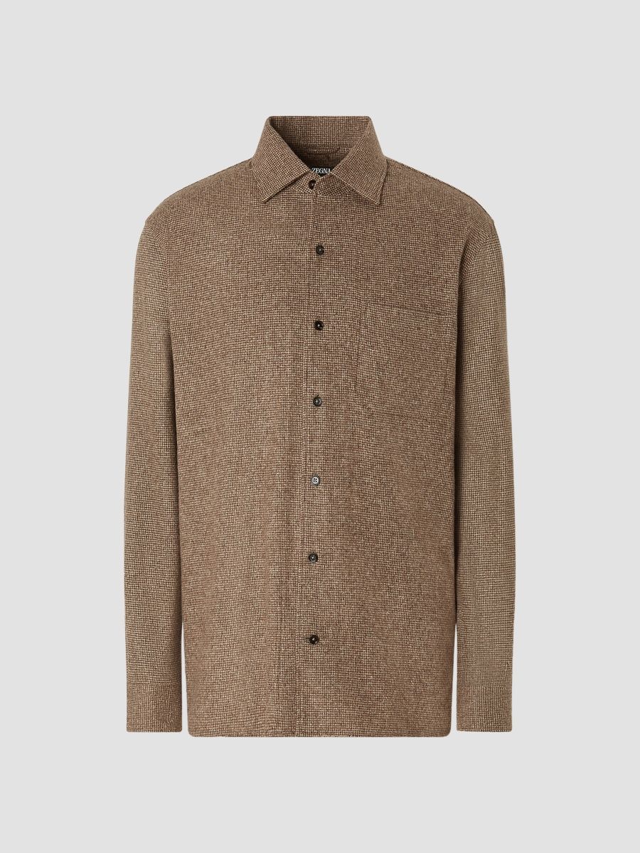 ZEGNA Men's Wool, Silk and Cashmere Shirt - Dark Brown - Size Small