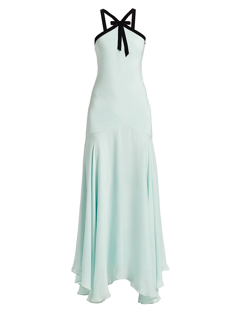 Women's Silk Crepe Halterneck Maxi Dress - Sea Foam - Size 4