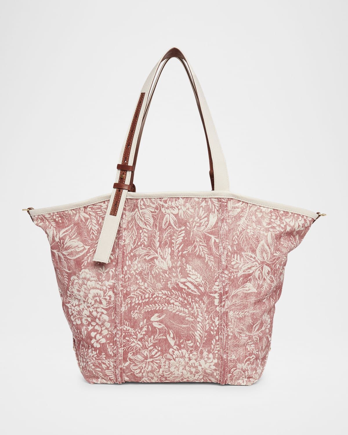 East-West Toile de Jouy Printed Canvas Tote Bag