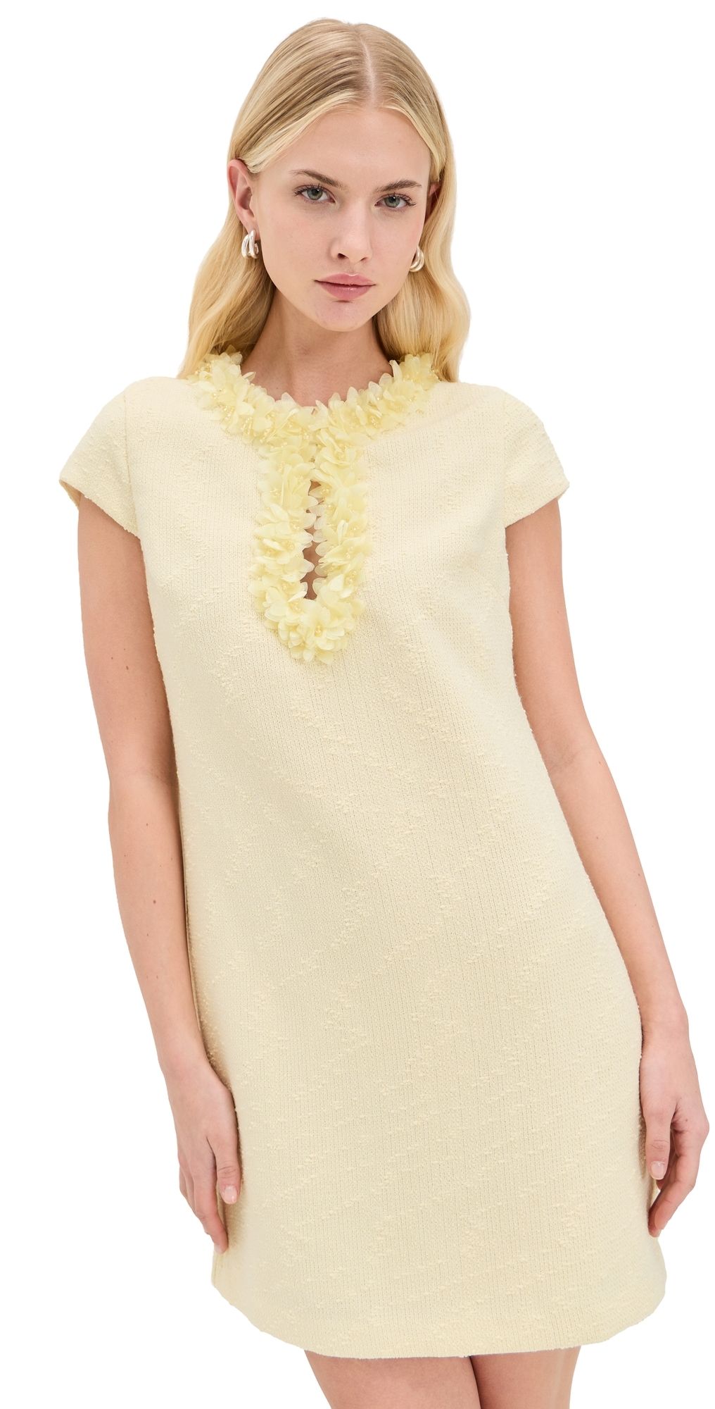 endless rose Tweed Mini Dress With Floral Trim Butter S