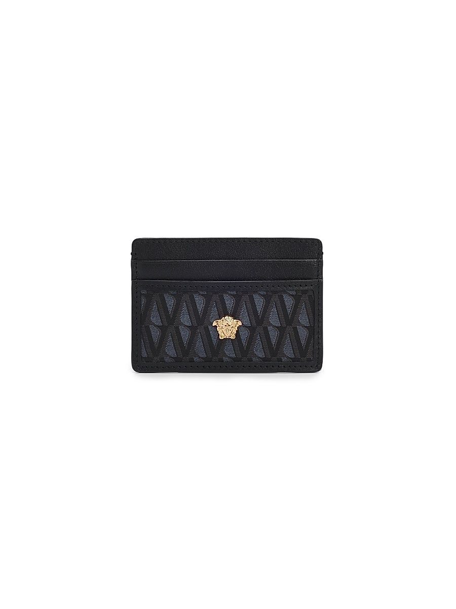 Men's Monogram Jacquard & Leather Card Case - Black Versace Gold
