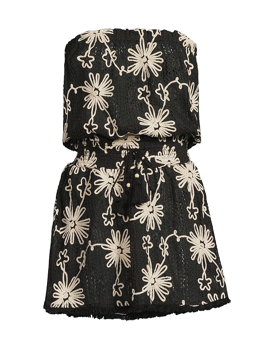 Women's Lauryn Floral Strapless Minidress - Black Embroidered - Size XL