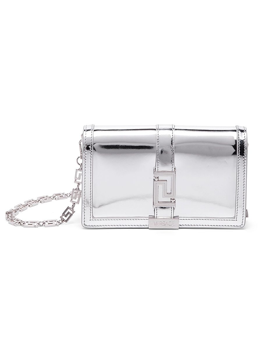 Women's Metallic Leather Wallet On Chain - Silver Palladium