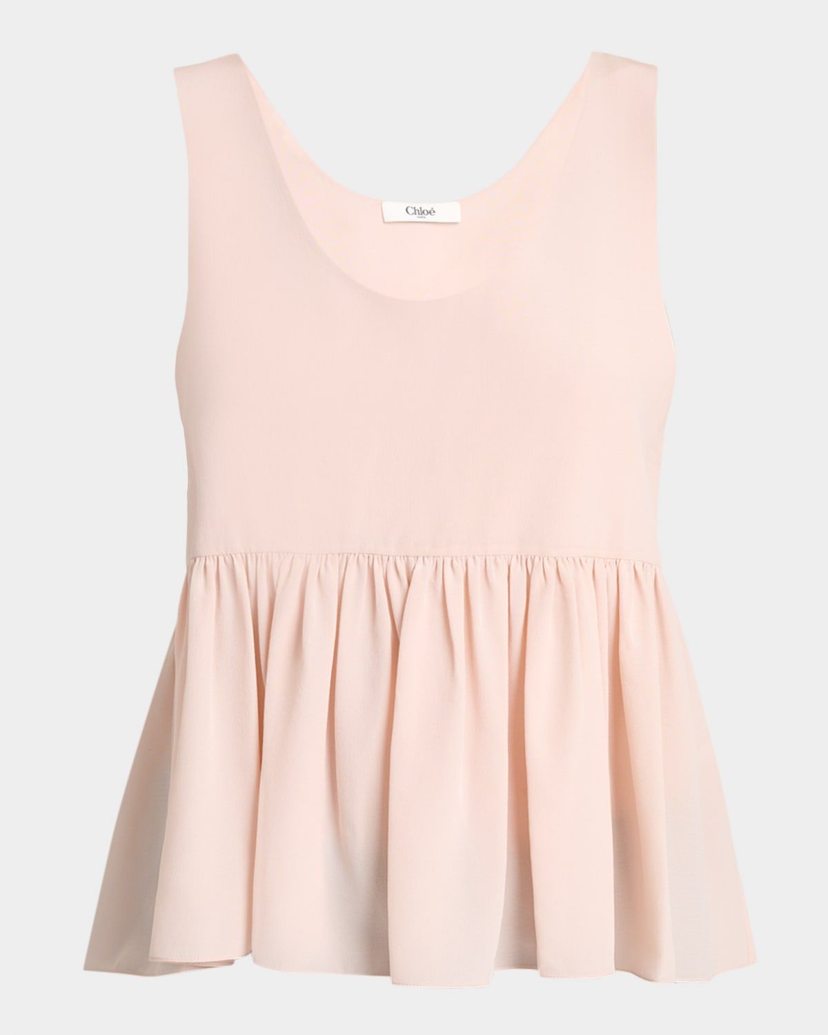 Gathered Silk Crepe De Chine Peplum Tank Top