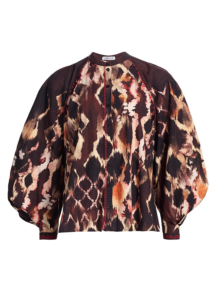 Women's Fleetwood Andre Printed Cotton Blouse - Brown - Size XL