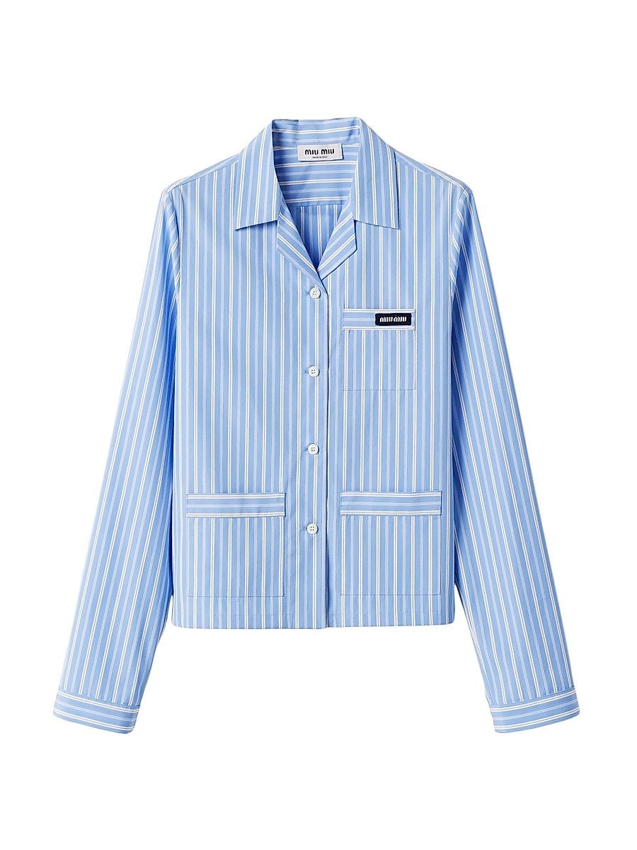 Women's Striped Poplin Pajama Shirt - Blue - Size 8