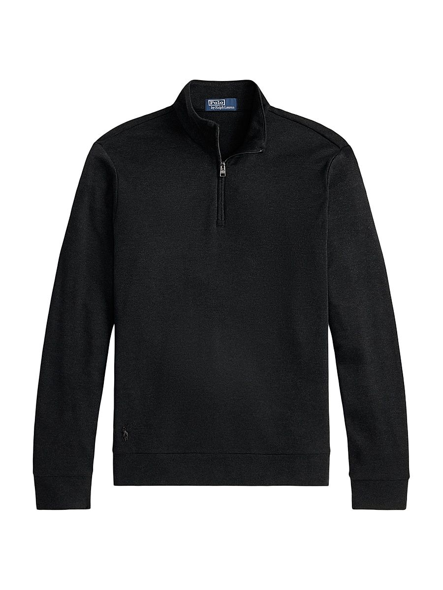 Men's Textured Cotton-Blend Quarter-Zip Sweater - Polo Black Heather Black Boot - Size XXL