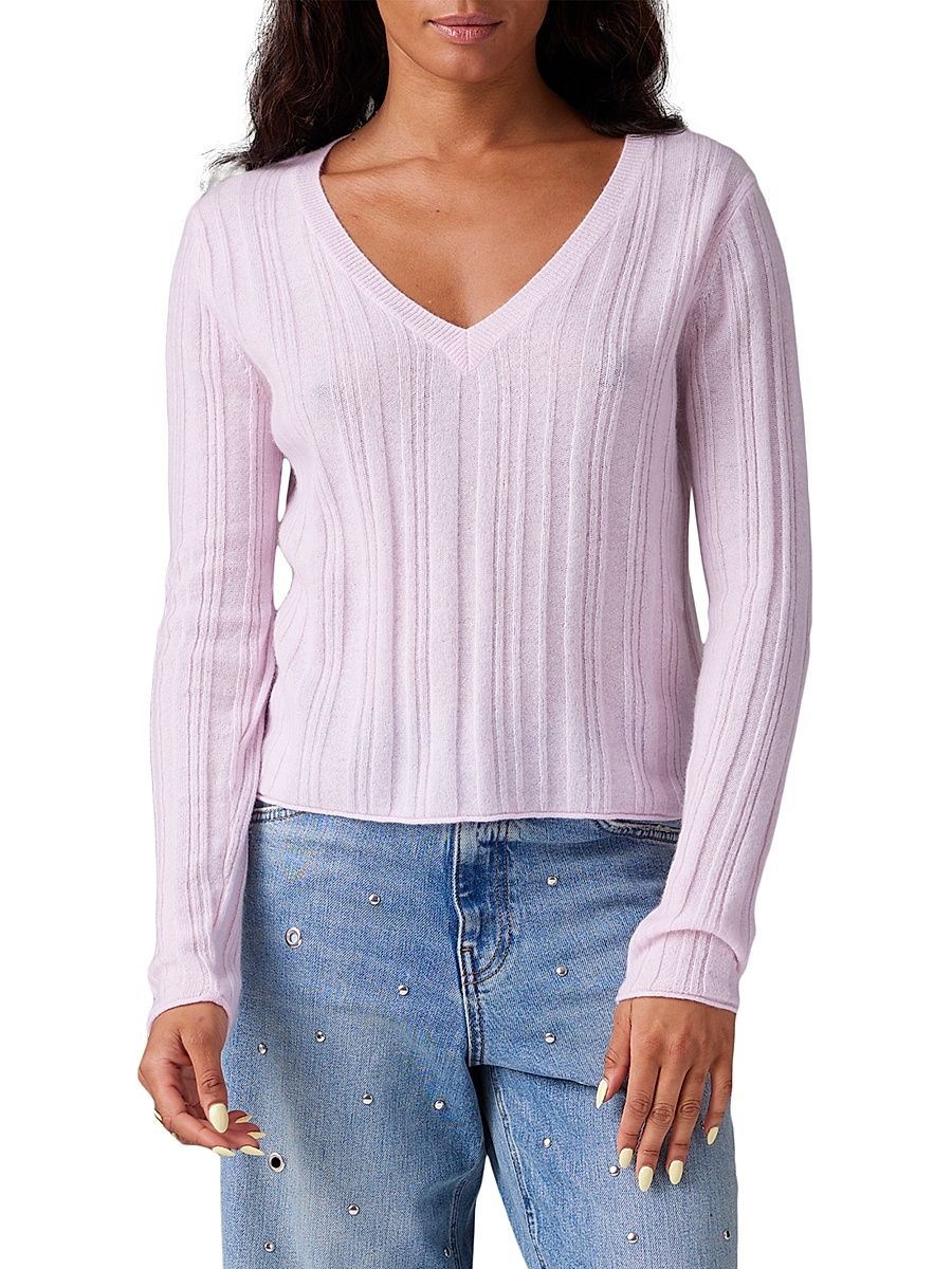 Women's Nadia Rib-Knit V-Neck Sweater - Lychee - Size XL