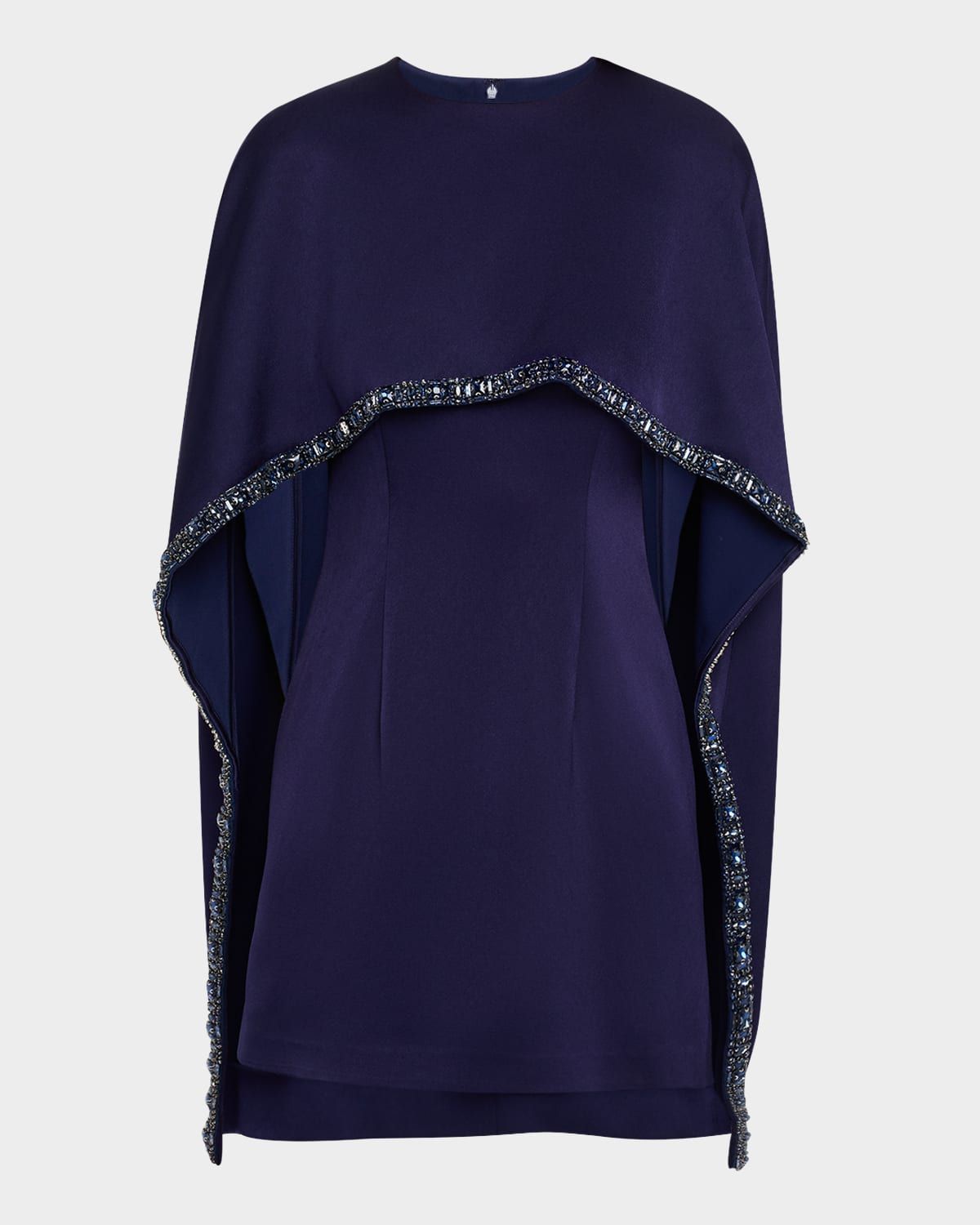 Satin Crepe Embellished Cape Mini Dress