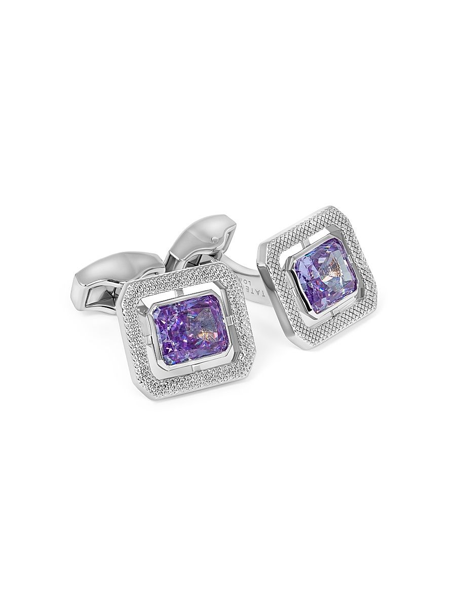 Men's Silvertone & Cubic Zirconia Octagon Cufflinks - Purple