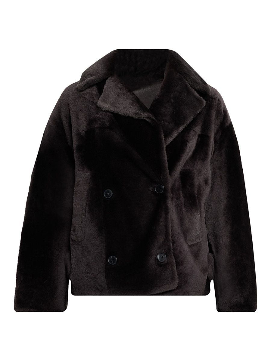 Women's Shearling Double-Breasted Jacket - Etain - Size 8