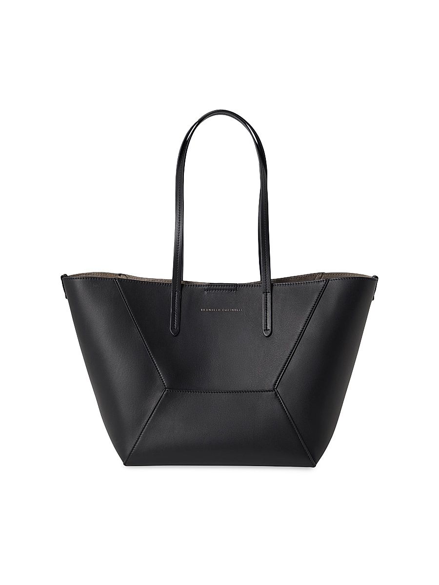 Women's Duo Small Tote Bag in Calfskin with Monili - Black