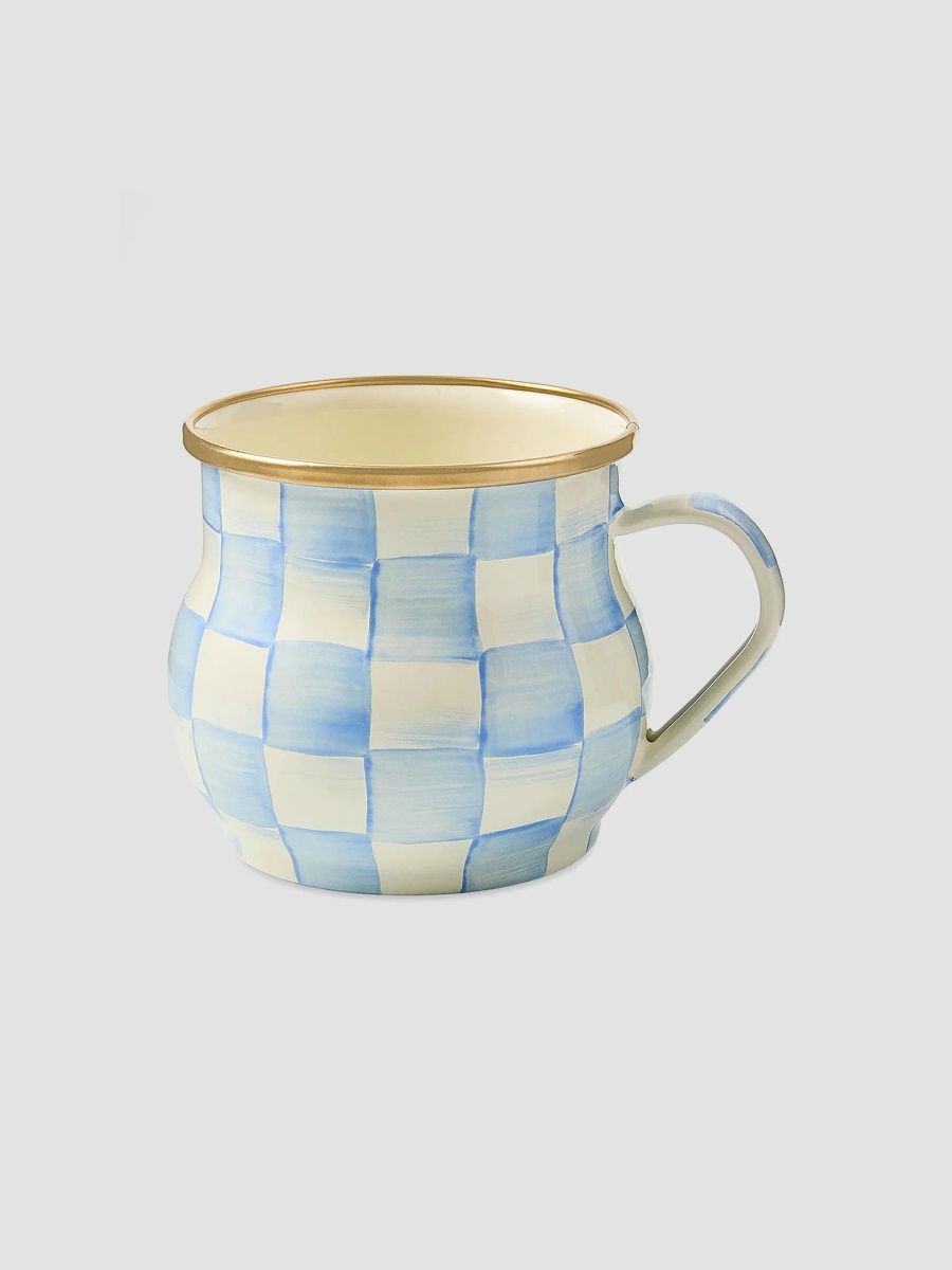 MacKenzie-Childs Sky Check Hand-Painted Enamel Mug