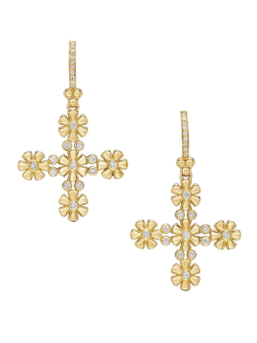 Women's Florence86 Fiori Cross 18K Yellow Gold & 0.33 TCW Diamond Earrings - Yellow Gold