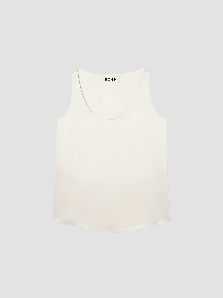 Women's Satin Scoopneck Sleeveless Top - Ivory - Size 12