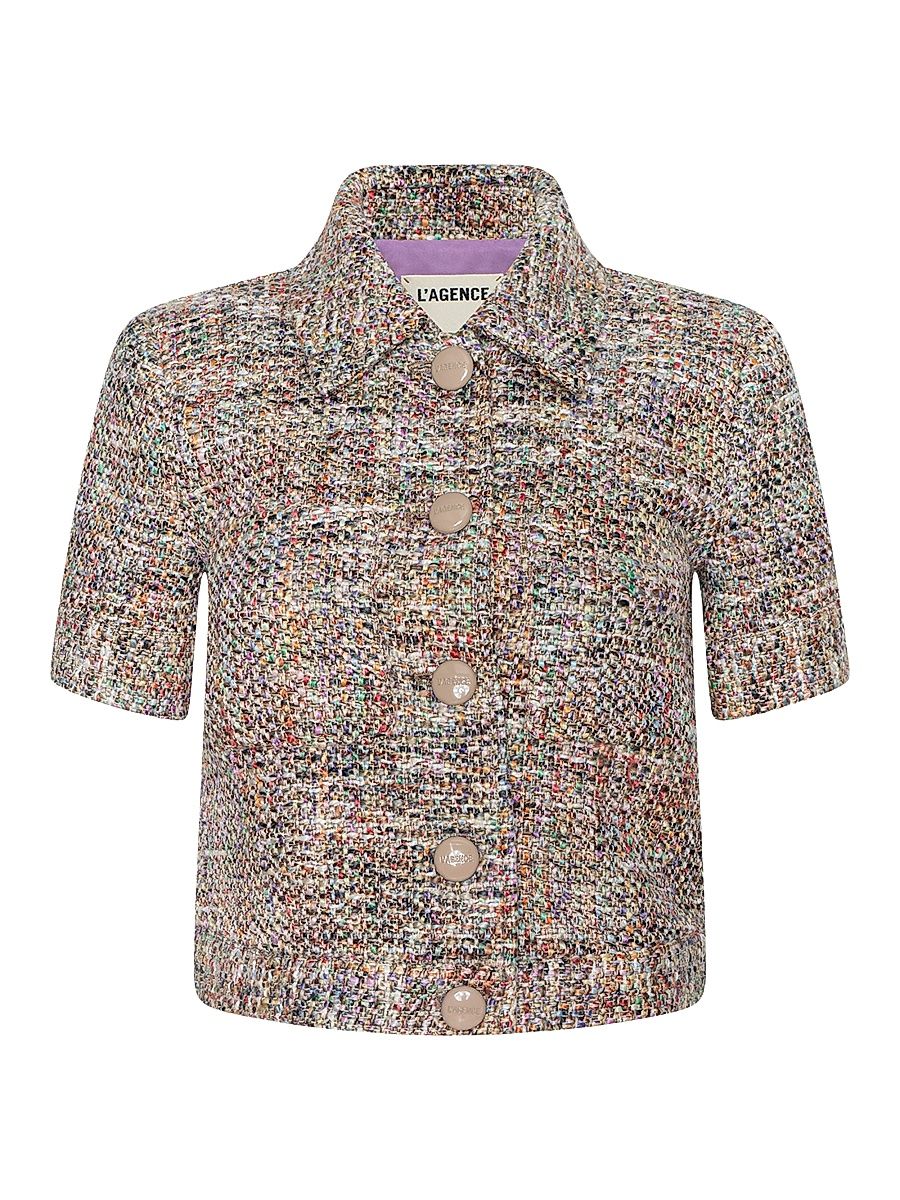 Women's Chita Short-Sleeve Crop Jacket - Rainbow Tweed - Size 12