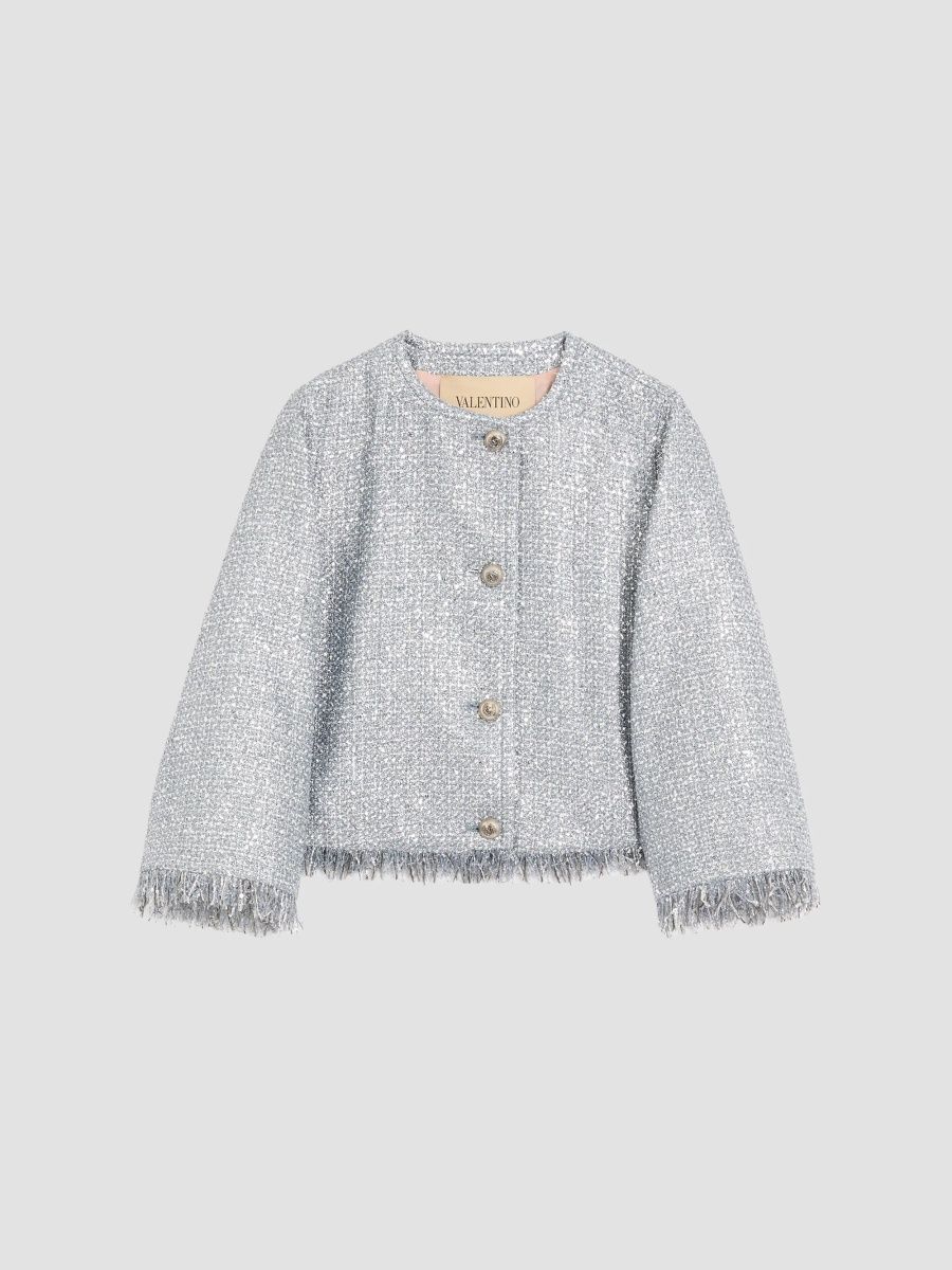 Valentino Women's Caban in Lurex Basket Weave - Grey - Size 14