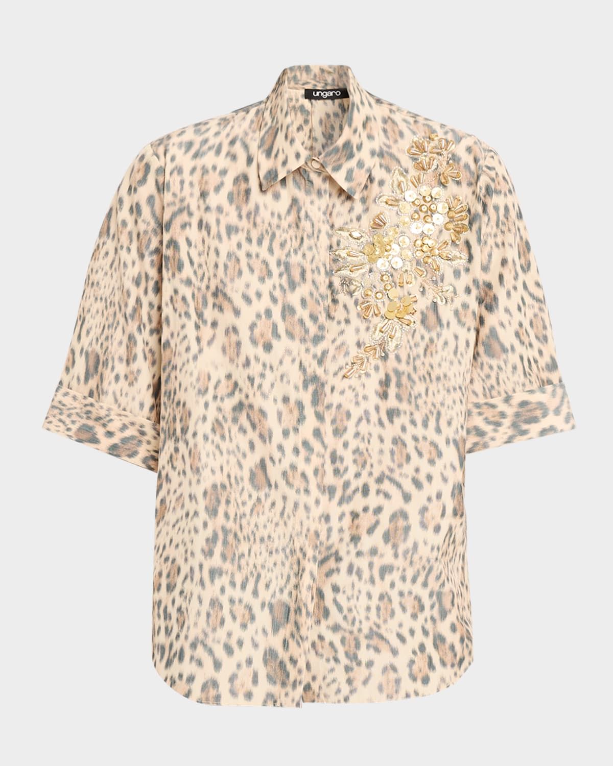 Aimee Beaded Animal-Print Blouse