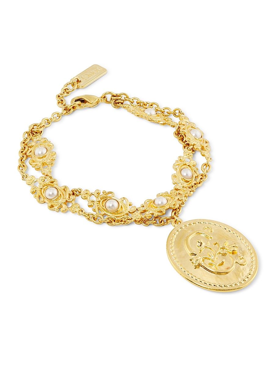 Women's The Château Treasures Goldtone & Imitation Pearl Charm Bracelet - Vintage Gold